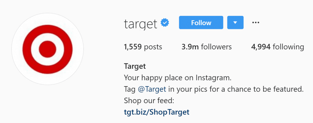 screenshot of target's instagram account