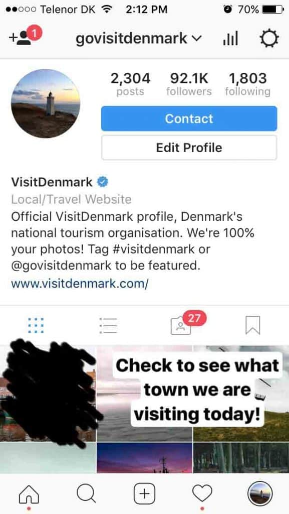 Instagram profile screenshot of "govisitdenmark"