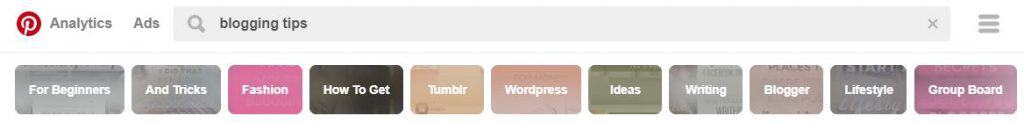 The search bar in Pinterest