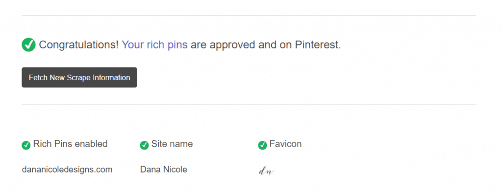 Screenshot of Pinterest rich pin approval process