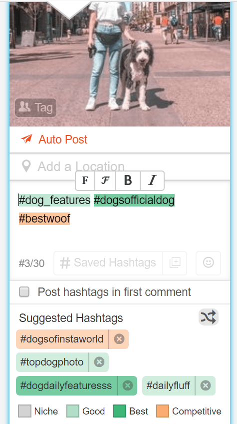 Screenshot of Tailwind's hashtag finder