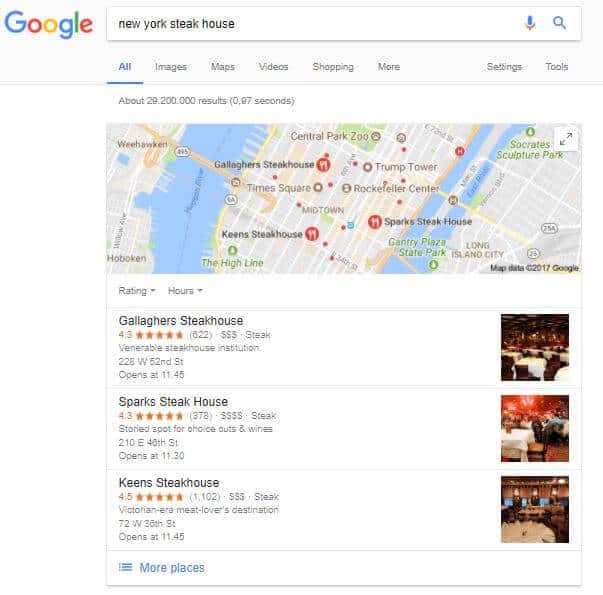 Map showing Google My Business listings