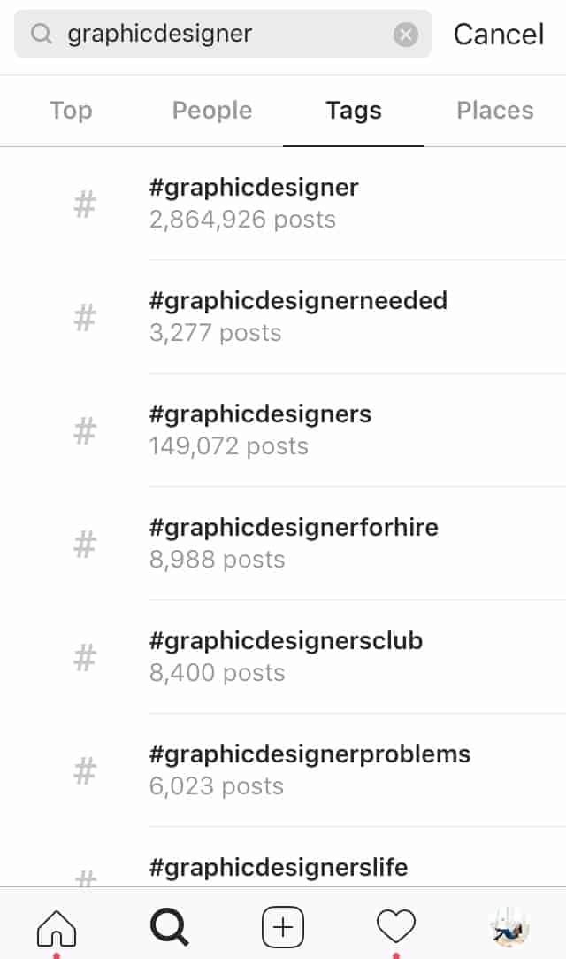 Screenshot of hashtags in Instagram to show how to find popular hashtags.