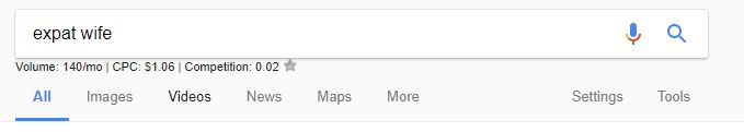 Screenshot of the word "expat wife" in Google's search bar