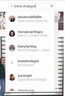 Screenshot of Instagram search function