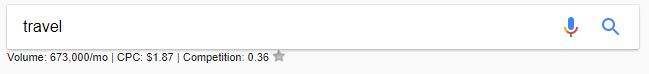 screenshot of the word "travel" in the Google search bar