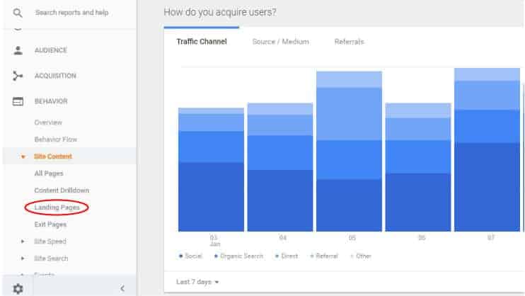 Google analytics interface screenshot