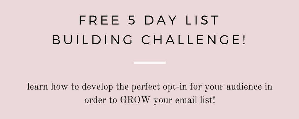 image with text overlay: free 5 day list building challenge! learn how to develop the perfect opt-in for your audience in order to grow your email list