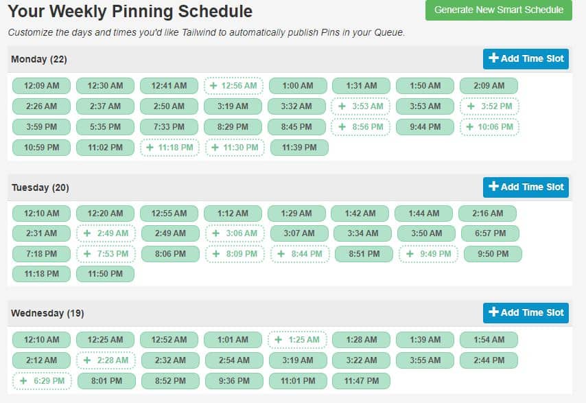 Screenshot of Tailwind's time table