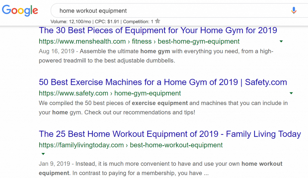 google search results for "home workout equipment"