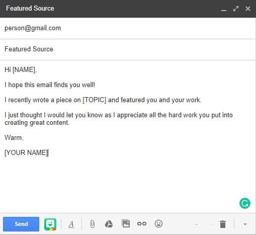 Screenshot of an email being written in Gmail