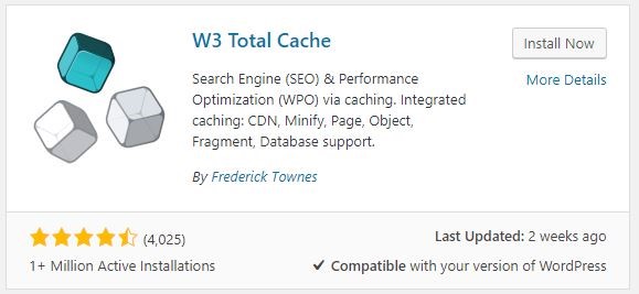 Screenshot of W3 Total Cache plugin