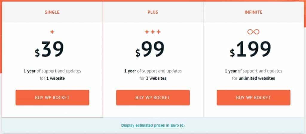 WP Rocket pricing plans