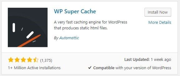 Screenshot of WP Super Cache plugin