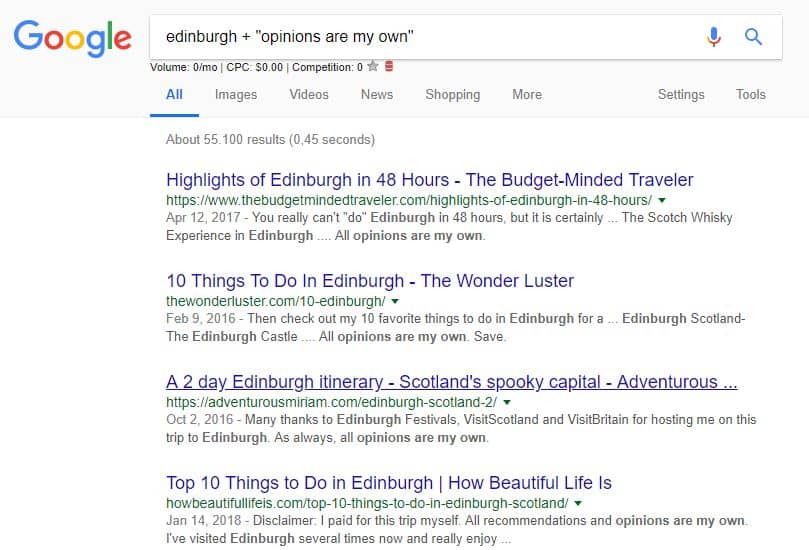 Screenshot of Google search results