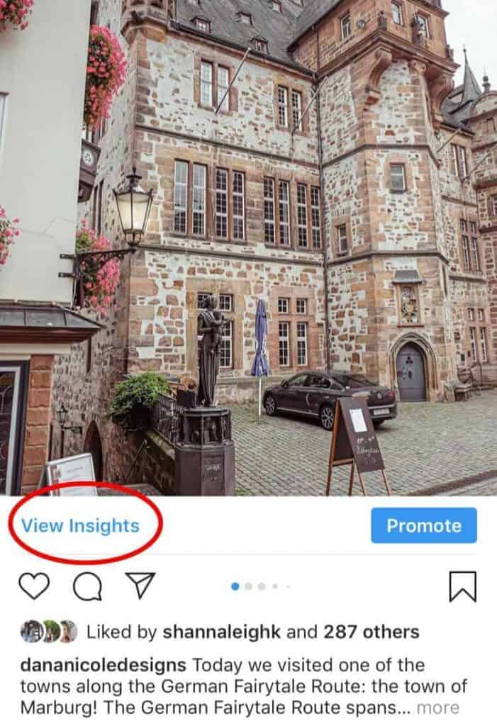 Where to click to view your instagram insights