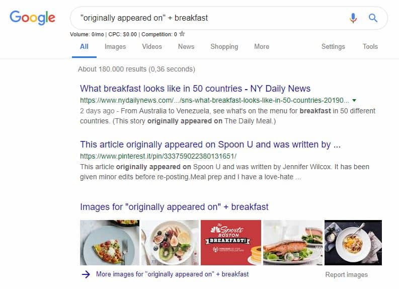 Screenshot of Google search results