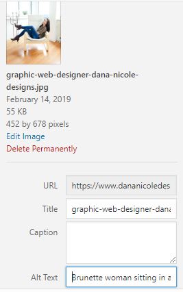 A screenshot of alt text in the wordpress dashboard