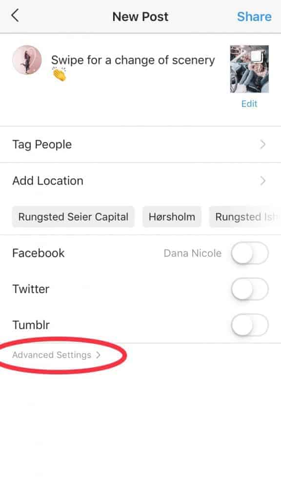 Where to access advanced settings within the Instagram app