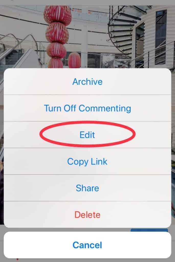 Where to edit your photos on Instagram. A screenshot of the interface