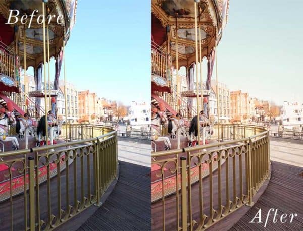 Before and After showing the effect that a preset has on an image. Image is of carousel