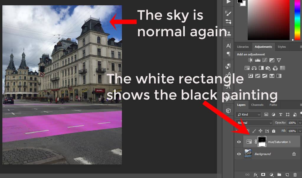 Photoshop editing interface. Tools on the right, photo on the left