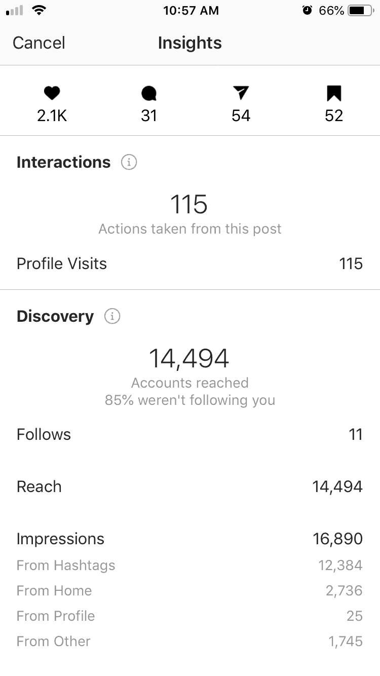 screenshot of instagram insights