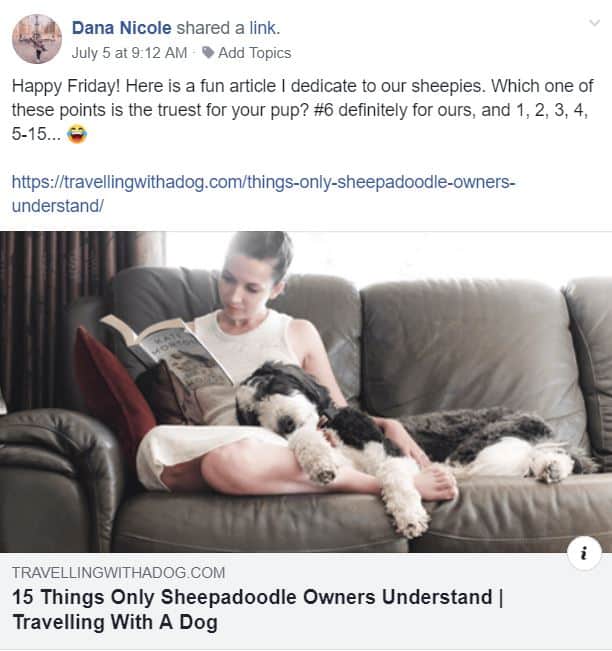 Screenshot of a Facebook post talking about dogs