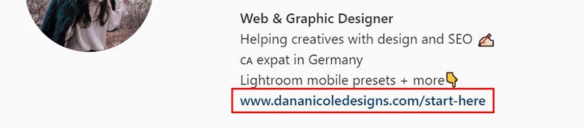 Screenshot of instagram bio with a link