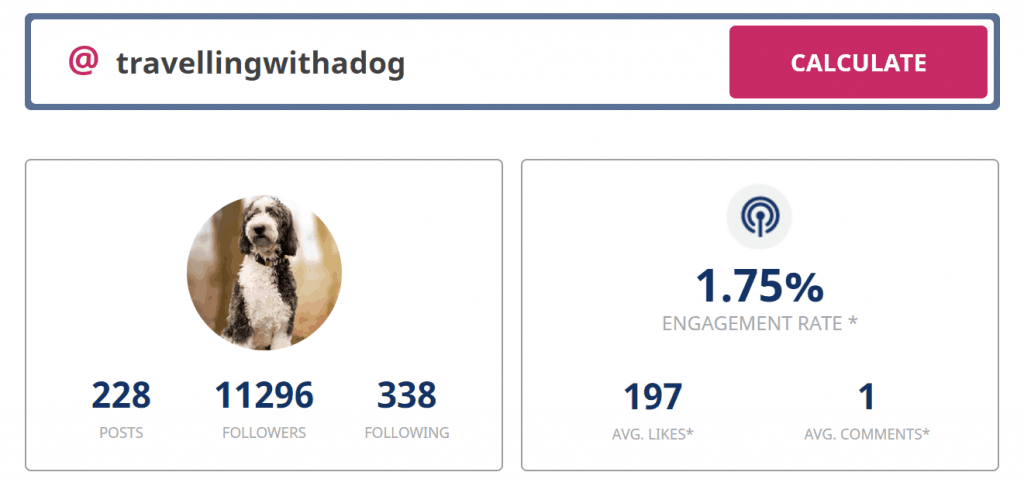 Screenshot of instagram engagement rate