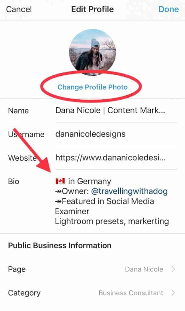 where to edit your bio and profile photo on instagram