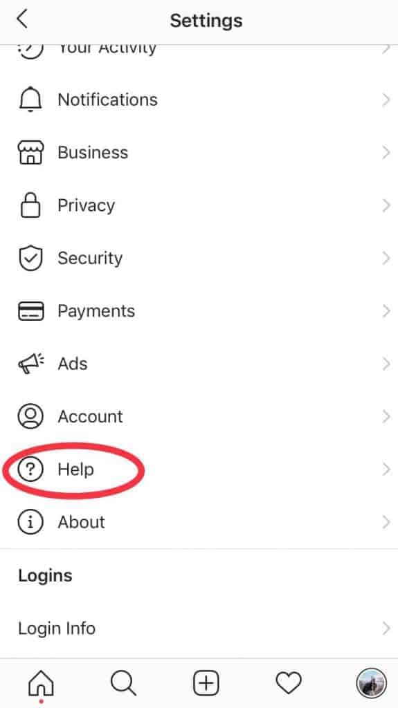where to click for help on instagram