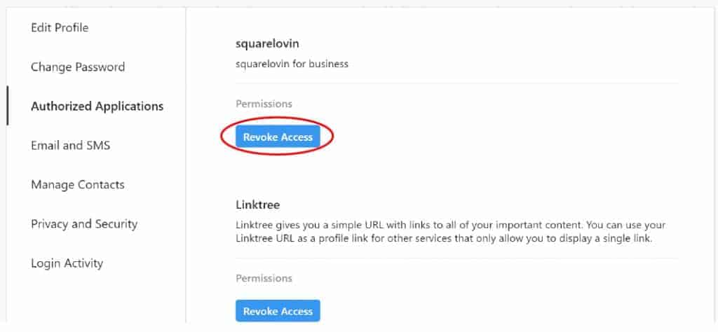 how to revoke access from apps on instagram