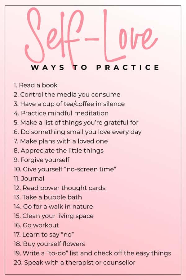 list of ways to practice self love