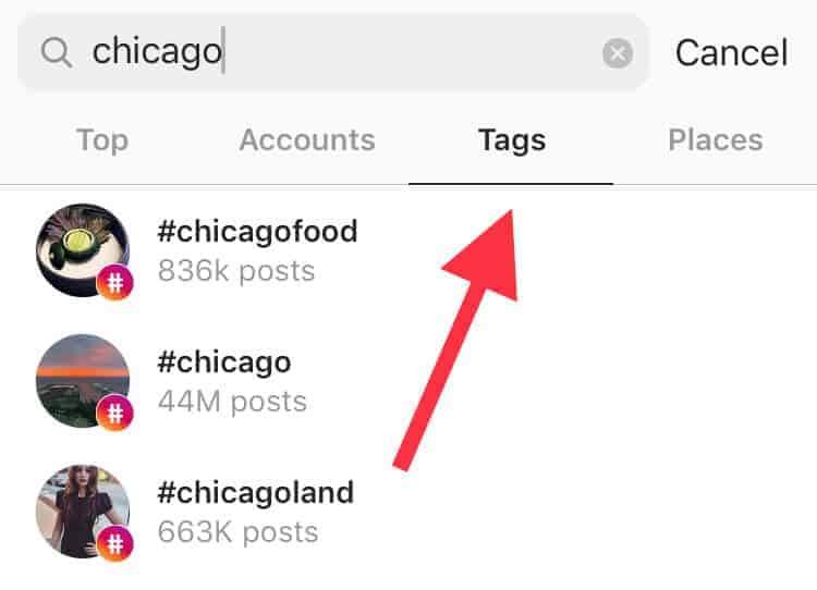 The "tags" tab on Instagram