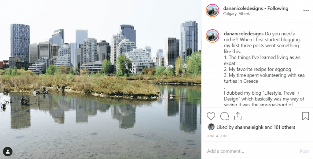 Instagram post of downtown with buildings