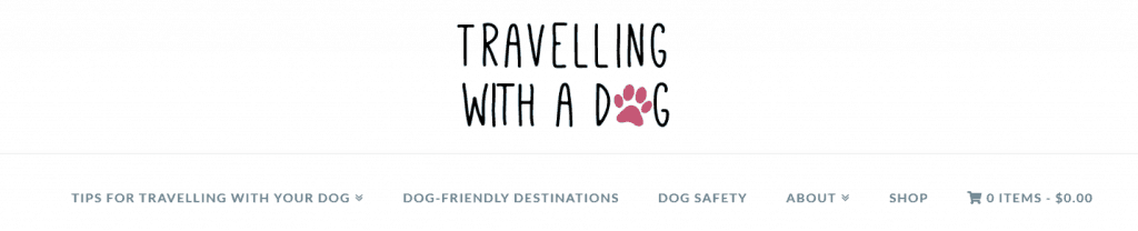 "Travelling with a dog" logo with a paw print