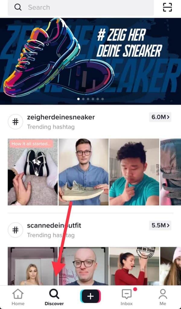 A screenshot of tiktok search page