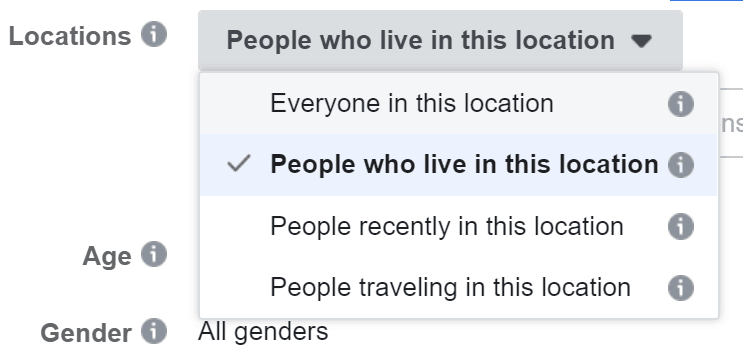 Screenshot of Facebook ad targeting the location