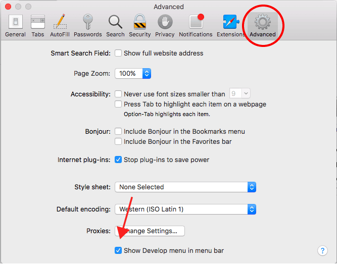 Screenshot of the advanced setting on a Mac laptop