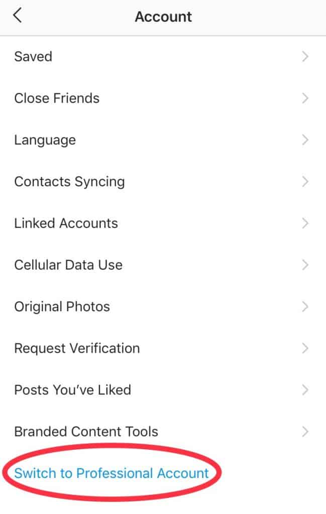 Screenshot of Instagram settings