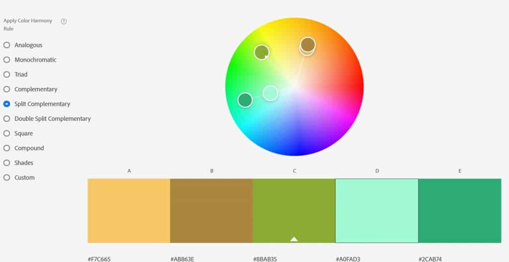 A color wheel with 5 colors below it