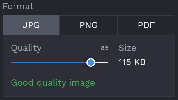 Screenshot of saving a photo with a slider to increase or reduce image quality