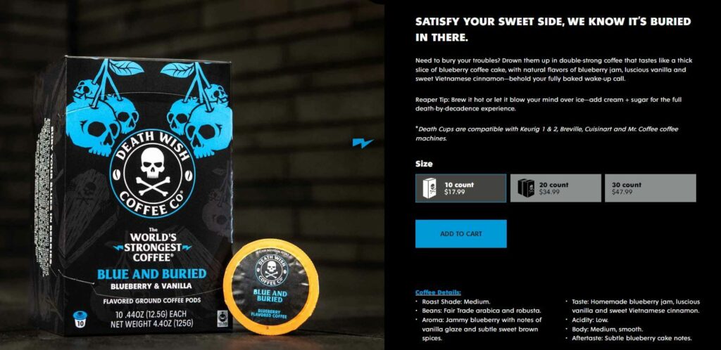 Screenshot of coffee ecommerce product.