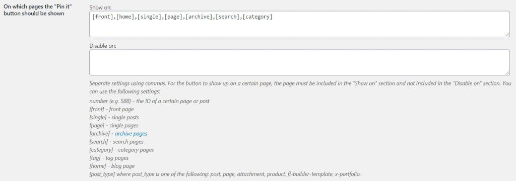 Screenshot of jQuery Pin It button plugin interface