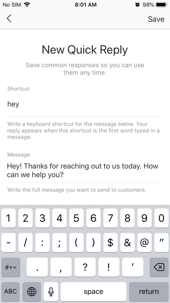 A screenshot of the quick replies you can generate in Instagram