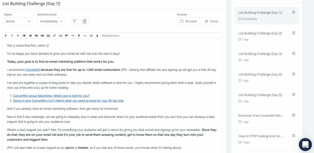 A screenshot of email marketing software.