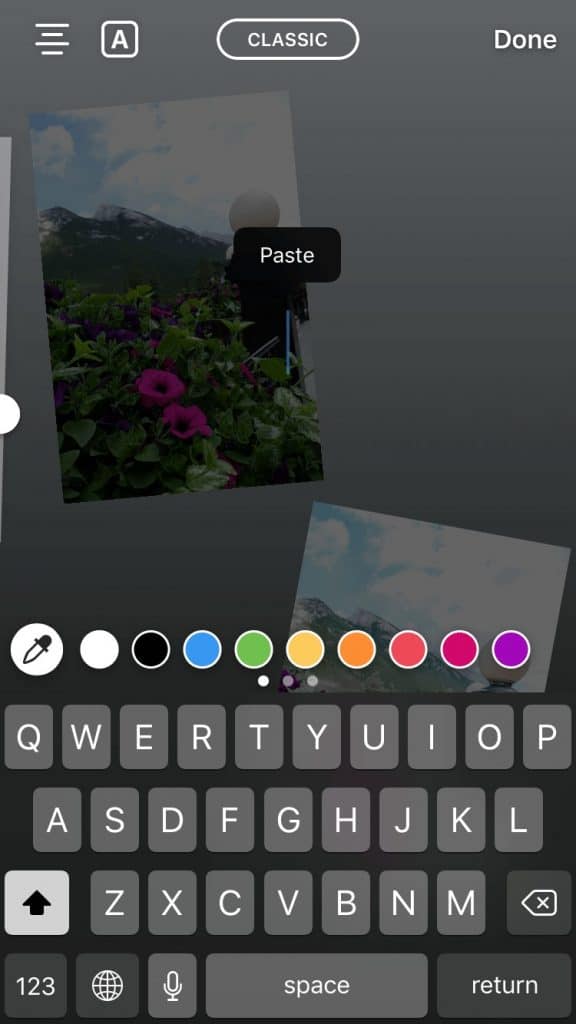 Screenshot of using the text on Instagram Stories