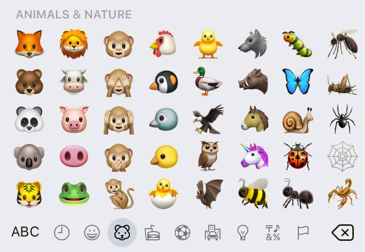 An assortment of animal emoji