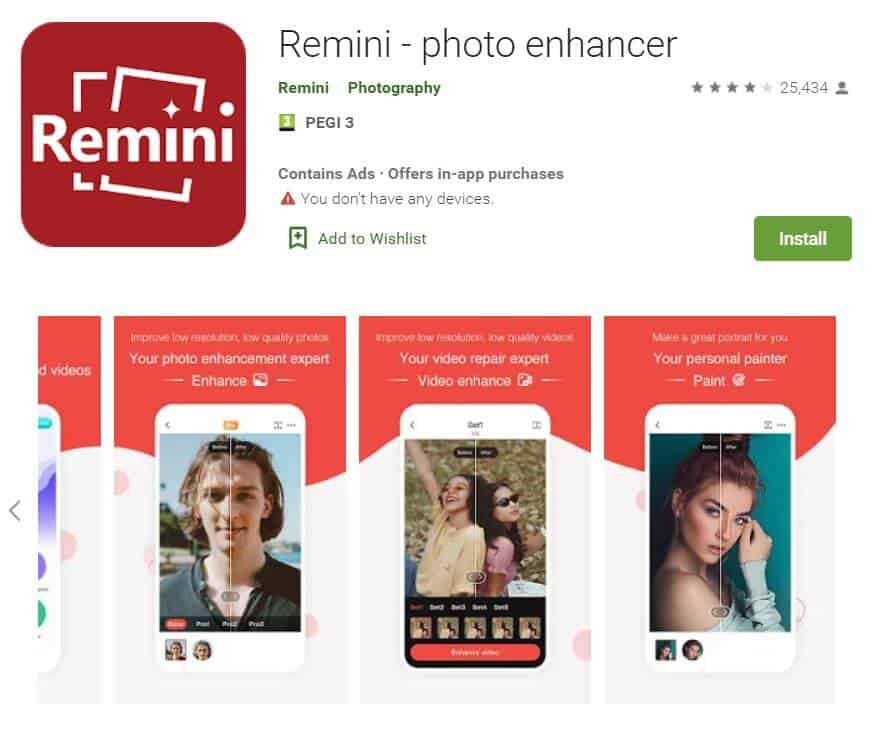 Screenshot of the app "Remini" for your phone